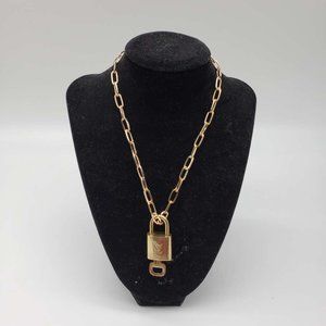 Authentic Louis Vuitton Lock and Key Gold Color with Gold Plated Chain Necklace
